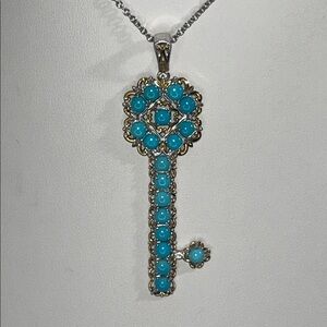 NWOT Genuine Sleeping Beauty Turquoise Sterling Gold Plated Accents Key Necklace